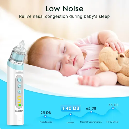 Vista 11 de Aspirador nasal para bebé, aspirador nasal recargable para bebé, aspirador nasal para bebé con 3 puntas de silicona, succión ajustable, aspirador
