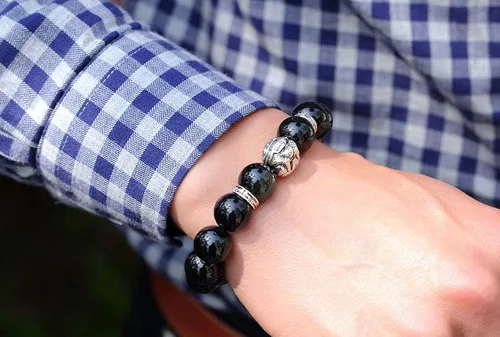 Vista 2 de KIOMOY Pulsera de obsidiana de piedra natural Feng Shui PiXiu PiYao Fashion Jewelry para hombre o mujer, 0.472in o 0.394in