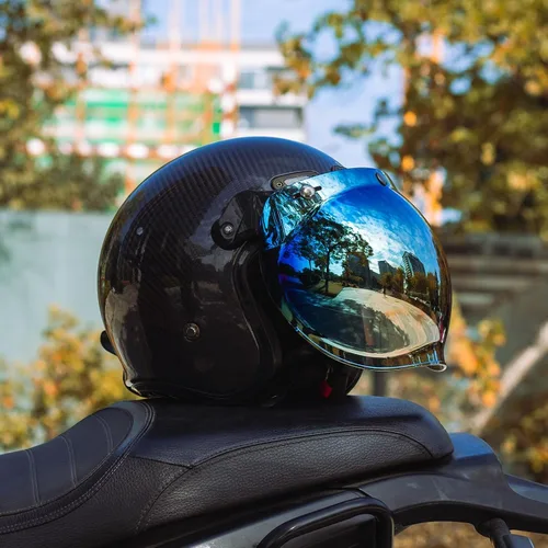 Vista 7 de Soman Viseras de burbuja con 3 broches, protector de cara con burbujas con 3 broches compatible con cascos de motocicleta de 3/4 cara abierta (Oro)