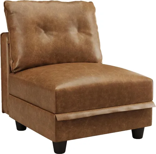 Vista 9 de LLappuil Sofá modular seccional asiento de almacenamiento de módulo medio para silla personalizable sin brazos, cuero sintético marrón moderno
