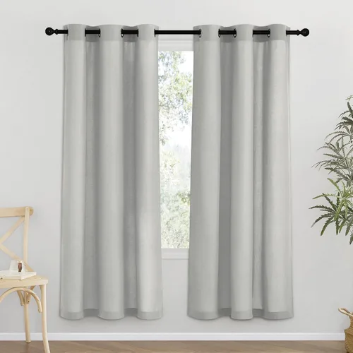 Vista 118 de NICETOWN - Cortinas de lino angora para ventana de cocina sobre el fregadero, con ojales, lino grueso angora, tratamientos cortos para ventanas