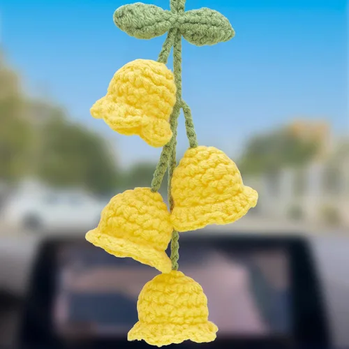 Vista 25 de Accesorios para colgar espejos de automóvil, colgante de flor de lirio tejido hecho a mano, bonita decoración colgante de ganchillo para espejo