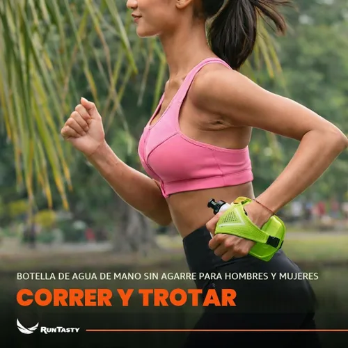 Vista 5 de Diversión para correr 2 en 1: botella de agua de mano de 12 onzas y complemento de cinturón para correr. Correas de diseño sin agarre en la mano