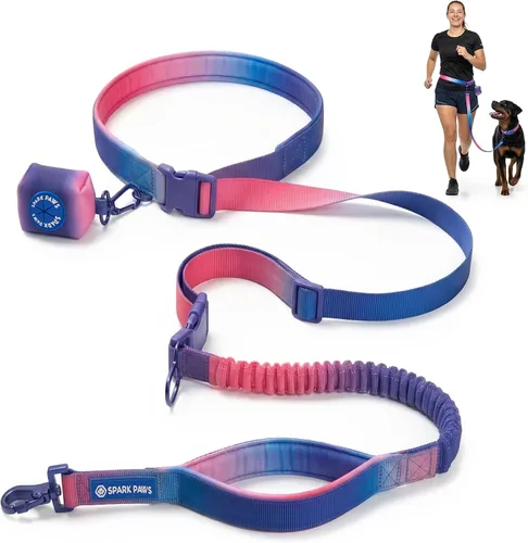 Vista 11 de Spark Paws - Correa de perro manos libres, correa elástica para la cintura que absorbe los golpes para correr, clip para cinturón de seguridad