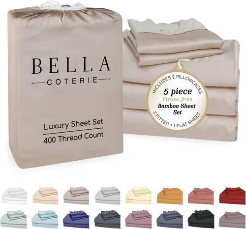 Vista 71 de Bella Coterie - Juego de sábanas tamaño individual, viscosa de bambú, de cultivo orgánico, ultrasuaves, refrescantes para calurosos, esquinas tipo