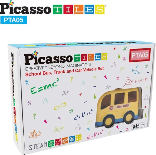 Vista 9 de PicassoTiles Juego de figuras magnéticas de 5 piezas para vehículos y figuras de acción, incluyendo autobús escolar, automóvil, camión y 2