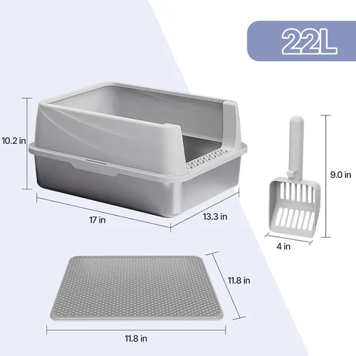 Vista 2 de Henkelion Caja de arena para gatos de acero inoxidable con tapa, caja de arena extra grande para gatos grandes con lados altos, antiadherente