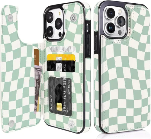Vista 12 de Funda tipo cartera compatible con iPhone 13 Pro de 6.1 pulgadas con tarjetero, de piel sintética, con función atril, ranuras para tarjetas, doble