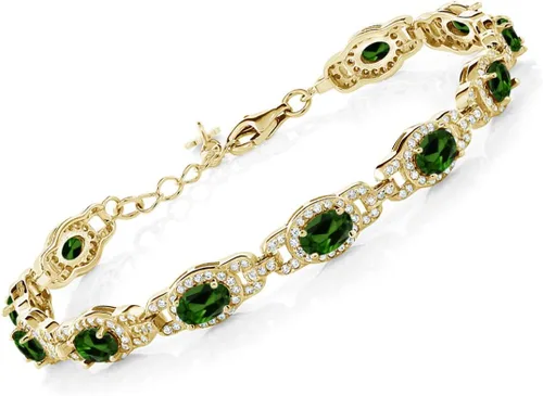 Vista 17 de Gem Stone King Oval Halo Gemstone Tennis Bracelet Nano Esmeralda