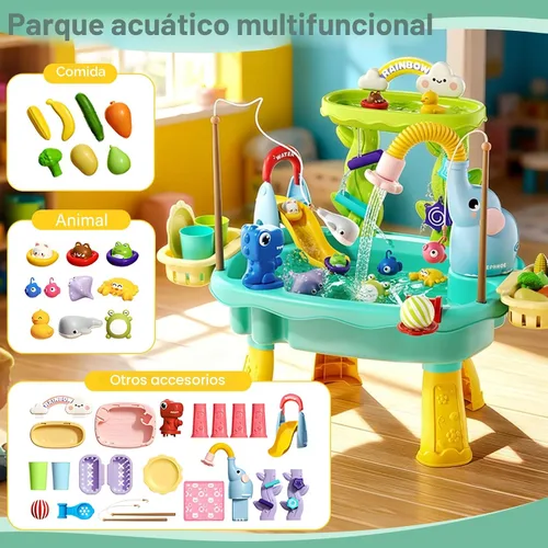 Vista 4 de 2027 Upgraded Toddlers 1-3 Water Table with Electric Pump, Kids Water Table with Faucet Play Food Accessories Fishing Toy, Kitchen Play Sink Toys
