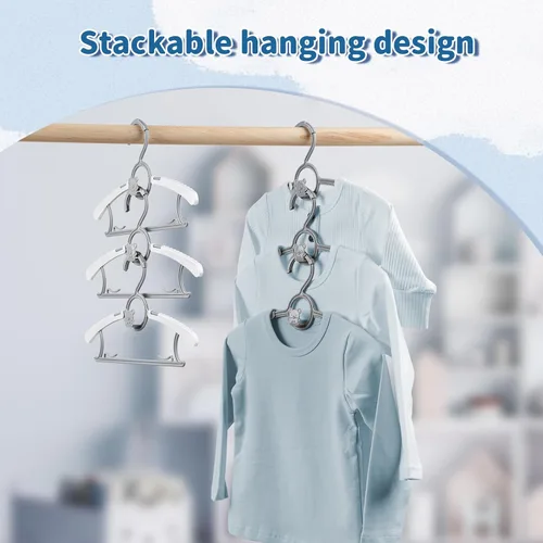 Vista 3 de Perchas ajustables para bebé, extensibles y apilables, perchas de plástico antideslizante de 11 a 14 pulgadas, perchas para niños pequeños