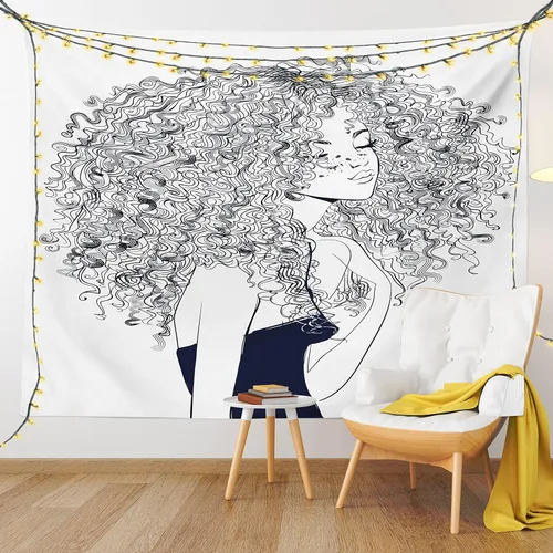 Vista 66 de Lunarable Tapiz japonés, Geisha joven en kimono con maquillaje oriental tradicional de Sakura, decoración de tela para colgar en la pared