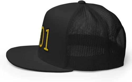 Vista 6 de RIVEMUG 701 Gold JGL Trucker Hat Flat Bill High Crown El Chapo Guzmán Gorra ajustable