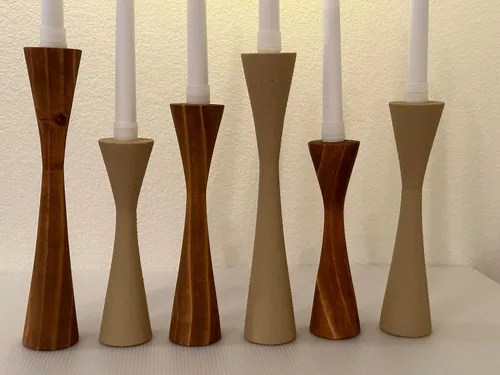 Vista 6 de Portavelas grandes y cónicos Geo de madera, candelabros cónicos y moderno candelabro decorativo para mesa, mantel de boda, fiesta, regalo