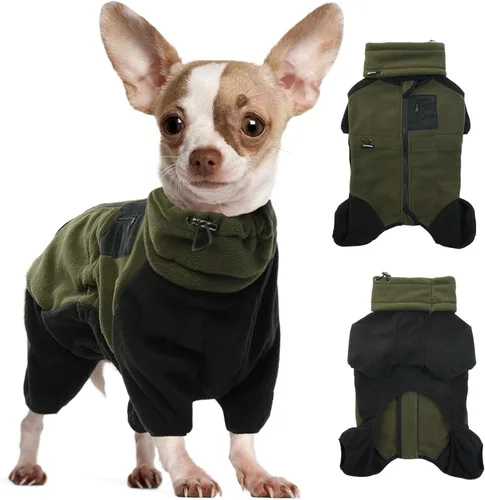 Vista 13 de DENTRUN - Abrigo de invierno para perros pequeños, chaqueta de forro polar cálido con cuello alto extraíble, suéter acogedor para cachorros en clima