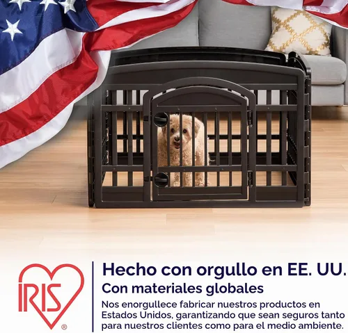Vista 3 de IRIS USA - Corralito para perros de 4 paneles, recinto para mascotas, color blanco Negro