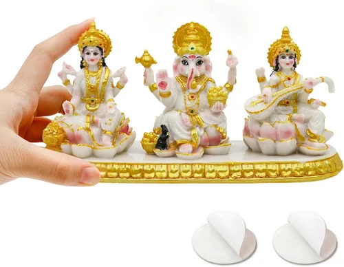 Vista 5 de Estatua india de Ganesha Lakshmi Saraswati – 3.9 pulgadas de alto Dios hindú Ganpati Laxmi para decoración de tablero de automóvil, India Murti