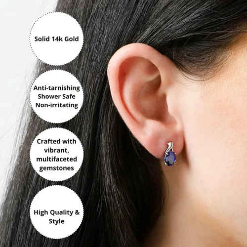 Vista 3 de 14k Yellow or White Gold Gemstone Oval Drop Stud Earrings for Women Twist with Push Backs and 8mm x 6mm Birthstone by MAX + STONE