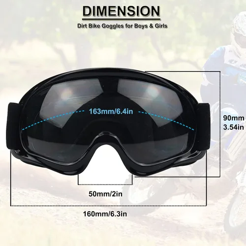 Vista 2 de Gafas de Dirt Bike para Niños Resistentes a Impactos Ajustables para Jóvenes ATV Motocicleta Todoterreno Conducción Motocross Carreras Ciclismo Negro