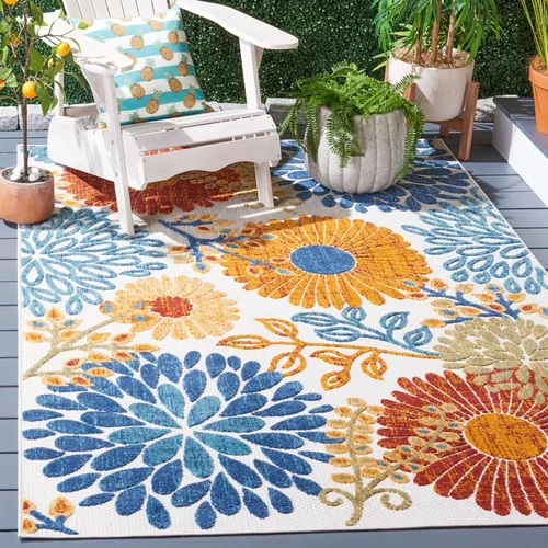 Vista 17 de SAFAVIEH Alfombra lavable de colección Cabana para exteriores, 2 x 4 pies, gris y azul, no desprende pelusa y fácil de limpiar, entrada puerta