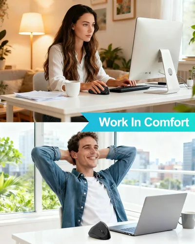 Vista 9 de Lekvey Ratón ergonómico, mouse inalámbrico vertical para manos pequeñas/medianas, recargable con receptor USB, 3 DPI para mayor comodidad, alivia