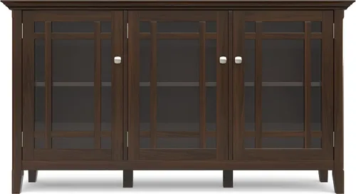 Vista 6 de SIMPLIHOME Bedford - Aparador de madera maciza de 62 pulgadas de ancho en marrón moreno Aparador de buffet de transición con puertas de vidrio