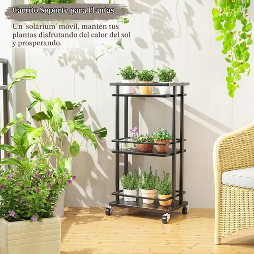 Vista 5 de OKZEST Carrito de barra de 3 niveles para el hogar, mini gabinete de licor Negro (Rustic Black)