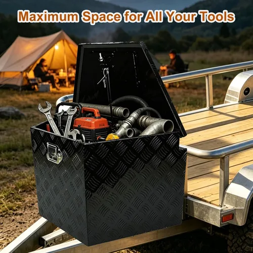 Vista 5 de Caja de herramientas de aluminio chapada en negro de 29 pulgadas, caja de herramientas impermeable con cerradura y llave para caravanas