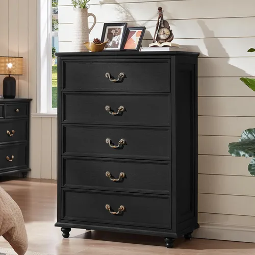 Vista 43 de Joaxswe Cómoda rústica de 4 cajones para dormitorio, cómoda rústica de 37 pulgadas de alto con 4 pies de madera maciza, organizador de armario