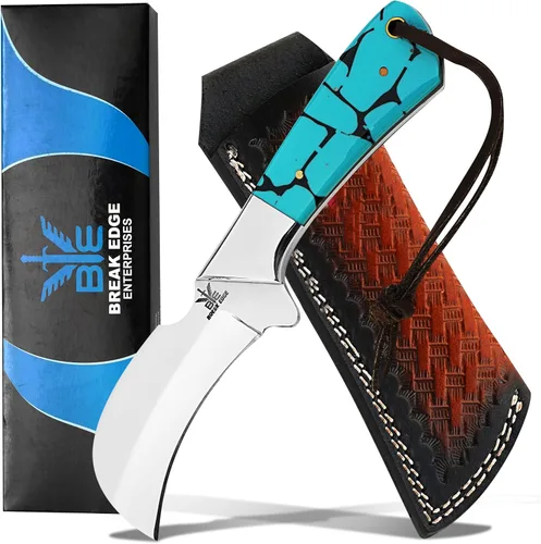 Vista 21 de Cuchillo de Hawkbill de Lineman hecho a mano de acero 1095 con funda de cuero, cuchillo de utilidad resistente para electricistas y pelado de cables
