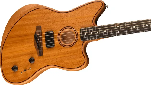 Vista 4 de Fender American Acoustasonic Jazzmaster - Guitarra eléctrica acústica de caoba, natural, diapasón de ébano, con bolsa de concierto