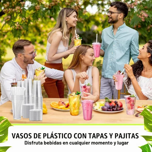 Vista 3 de Eaasty - Juego de 50 vasos de plástico transparente con tapas, cucharas