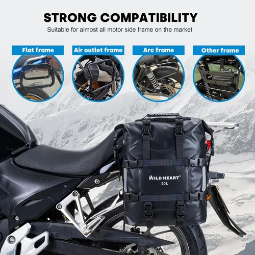 Vista 4 de Bolsa lateral para motocicleta WILD HEART de acero inoxidable, bolsa impermeable con suspensión, bolsas de sillín, 20L/25L, bolsa impermeable