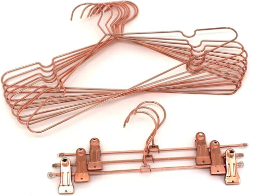 Vista 4 de Paquete de 10 perchas de 13 pulgadas para niños, color oro cobre rosa, con alambre de metal brillante, para almacenamiento y exhibición de camisas