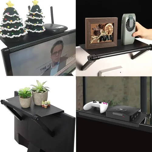 Vista 5 de Estantes flotantes para pared debajo del estante de TV para montaje en pared, estante superior de TV para caja de cable, estante para TV y DVD