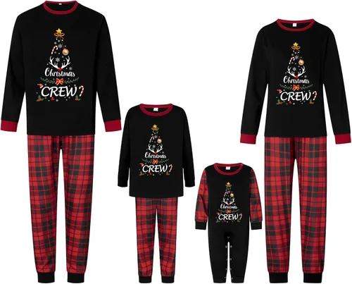 Vista 2 de Awoscut Pijamas de Navidad para la familia, conjunto de pijamas a juego con pantalones de rayas de Navidad para niños, mujeres y hombres
