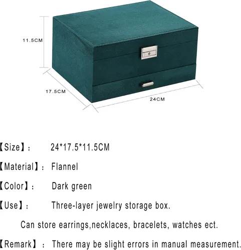 Vista 5 de ZUZOOQ ZUZ002A - Caja organizadora de joyas de terciopelo de 3 capas con cerradura para anillos collares aretes verde 94 x 67 x 43in