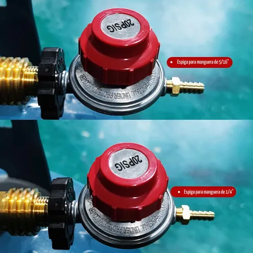 Vista 6 de Válvula Reguladora de Propano Ajustable 0 a 20 PSI Kit de Conversión de Manguera LP. Adaptador POL macho de entrada con salida de 1/8" NPT macho a
