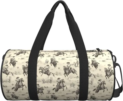 Vista 7 de Large Duffle Bag for Travel - Retro Western Cowboy A Print Gym Bag for Women Men, Travel Foldable Bags for Women Men with Zippered Multiple Pockets