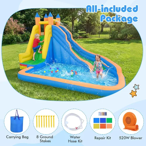 Vista 5 de Costzon - Gorila hinchable para piscina de agua con tobogán largo, pared de escalada, incluye bolsa de transporte Oxford, kit de reparación
