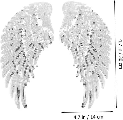 Vista 2 de Sequin Angel Wings Embroidery Patch DIY Clothes Sewing Applique Silver Sparkling Cloth Decoration for Costume and Craft