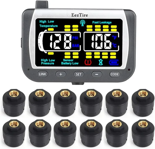 Vista 8 de EEZ RV Products EEZTire - Sistema de monitoreo de presión de neumáticos en tiempo real/24x7 - Monitor a color + 4 sensores + Sistema de refuerzo