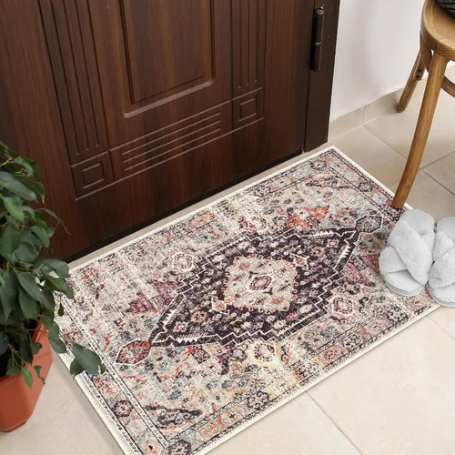 Vista 84 de GLN Rugs Bohemian - Troy - Alfombra de felpilla lavable a máquina, bohemio, lavable, antideslizante, alfombra de área de felpilla de pelo bajo