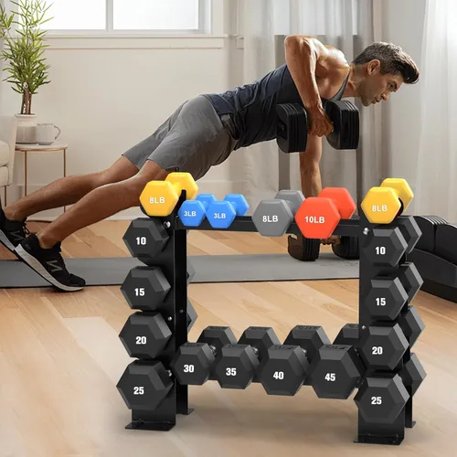 Vista 8 de DERACY Soporte para Mancuernas Solamente, Soporte de Mancuernas Negro de 5 Niveles para Gimnasio en Casa, Estante de Peso de Acero Resistente que