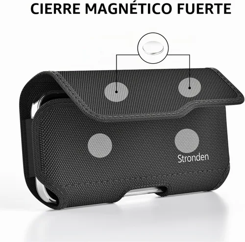 Vista 3 de Funda de cierre magnético para iPhone 17 Pro, 17e, 17, 16 Pro, 16, 16e, 15, 15 Pro, 14, 14 Pro, 13, 13 Pro, 12, 12 Pro, bolsa de nailon de grado