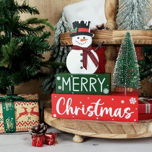 Vista 5 de Decoraciones de Navidad para interiores, muñeco de nieve de madera, mesa de Navidad para el hogar, centros de mesa de Navidad, centros de mesa