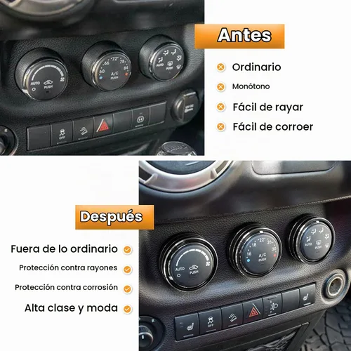 Vista 4 de Cubierta de botón de audio para aire acondicionado, decoración de anillo giratorio para interruptor, trim para Jeep Wrangler JK JKU Patriot Negro