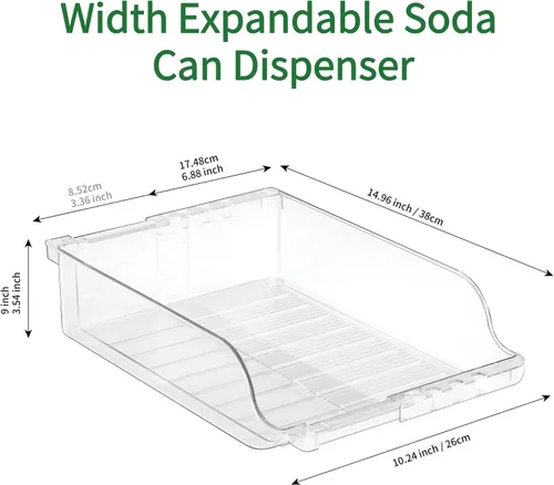 Vista 4 de Dispensador de latas de soda ajustable para refrigerador, organizador de bebidas PET de ancho expandible, organizador de refrigerador apilable que