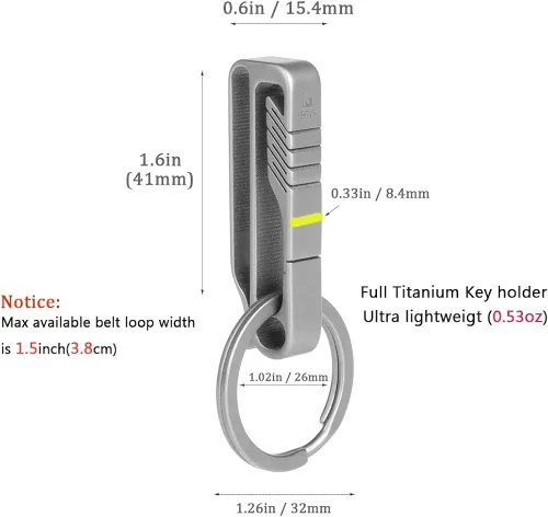 Vista 2 de TISUR Clip para llave de cinturón, mosquetón de titanio para cinturón, clip desmontable de liberación rápida, Gris