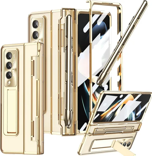 Vista 16 de Funda transparente para Samsung Galaxy Z Fold 3 con soporte para bolígrafo S y bolígrafo, diseño de una pieza con protector de bisagra Protector